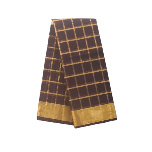 Venkatagiri Pure Cotton Woven Saree with Traditional Zari Checkered Pattern and Kadi Border (Dark Coffee)