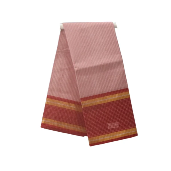 Venkatagiri Pure Cotton Saree – Light Pink with Gold Zari Border & Vertical Stripes
