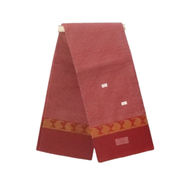 NB Cotton World Venkatagiri Pure Cotton Saree in Rust Red with Fine Striped Weave and Gold Peacock Zari Border (Without Blouse Piece)