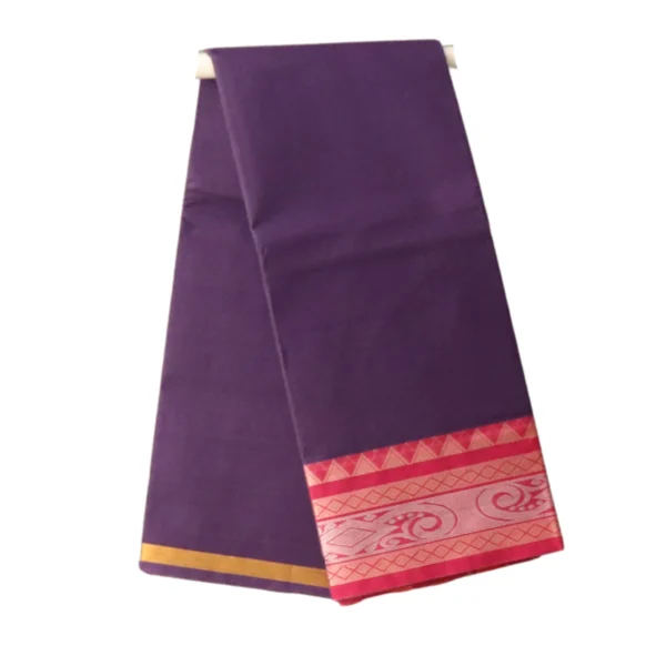NB COTTON WORLD Venkatagiri Cotton Handloom Saree for Women | Pure Handloom South Indian Cotton with Soft and Lightweight | Without Blouse | Zari Kanchi Border(Deep Purple)