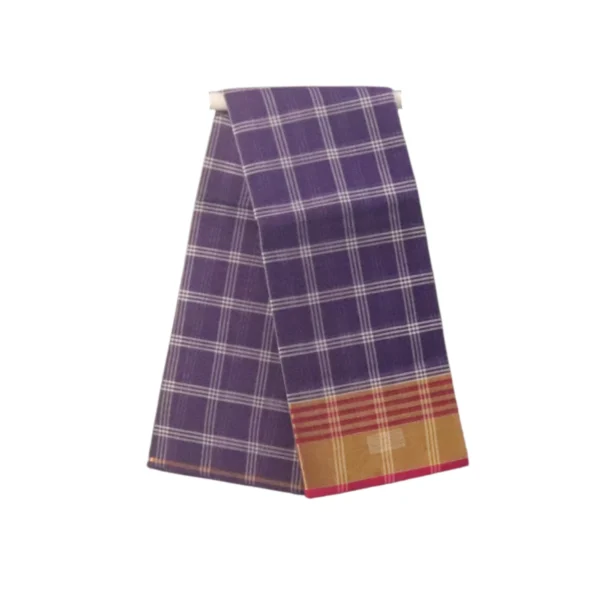 Traditional Venkatagiri Cotton Saree with Checked Design and Contrast Border – Without Blouse Piece (Purple )