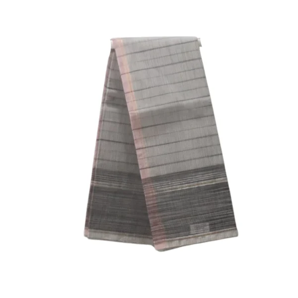 NB COTTON WORLD Venkatagiri Cotton Saree, Self-Striped Design, Woven Border(Smoky Grey)