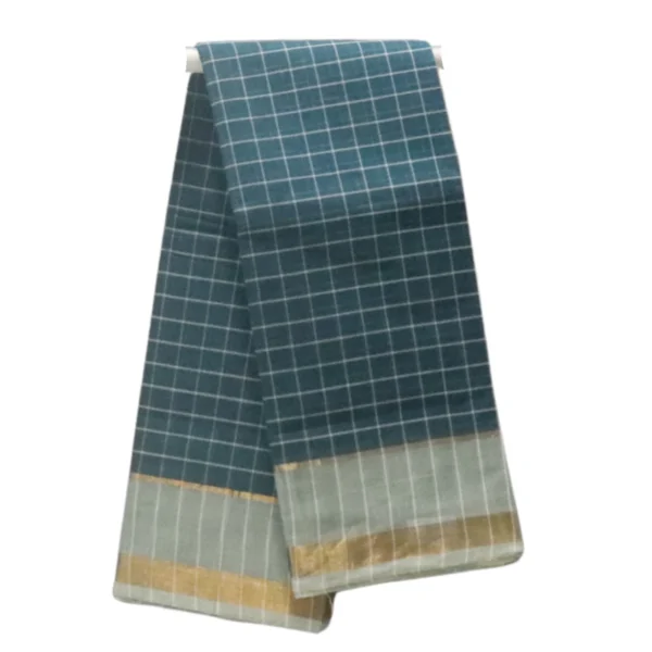 Venkatagiri Traditional Checked Pure Cotton Saree with Golden Zari Border – Elegant Soft Cotton Saree for Women (Without Blouse Piece)