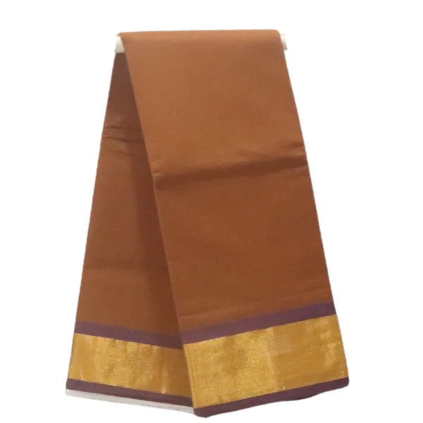 Venkatagiri Pure Cotton Saree for Women – Elegant Zari Border, Without Blouse (Copper Brown )