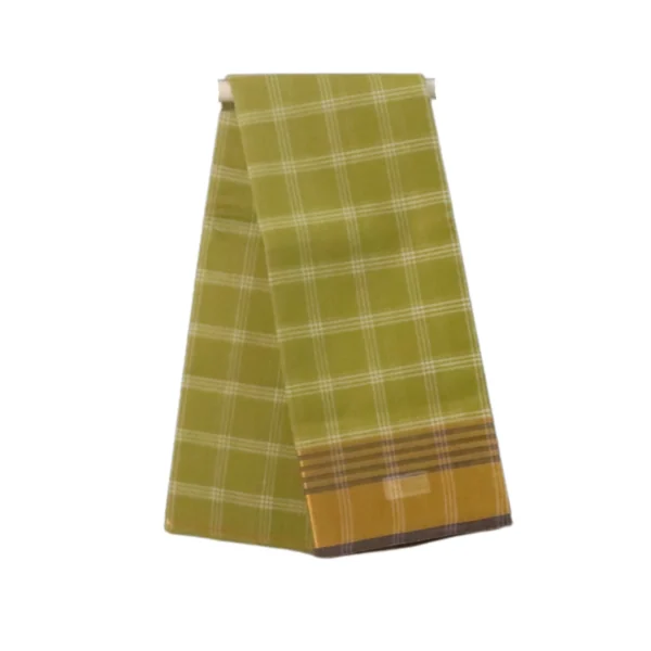 Traditional Venkatagiri Cotton Saree with Checked Design and Contrast Border – Without Blouse Piece (Olive Green )