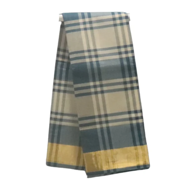 NB COTTON WORLD Traditional Venkatagiri Cotton Saree with Check Design and Zari Border – Without Blouse(Cream and Blue)