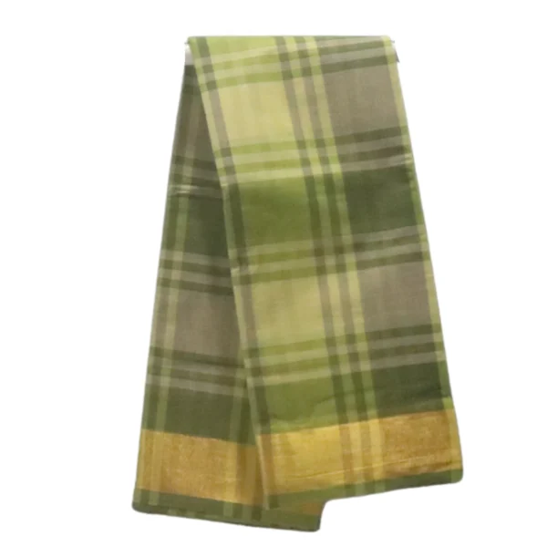 NB COTTON WORLD Traditional Venkatagiri Cotton Saree with Check Design and Zari Border – Without Blouse(Aqua Green And Yelow)