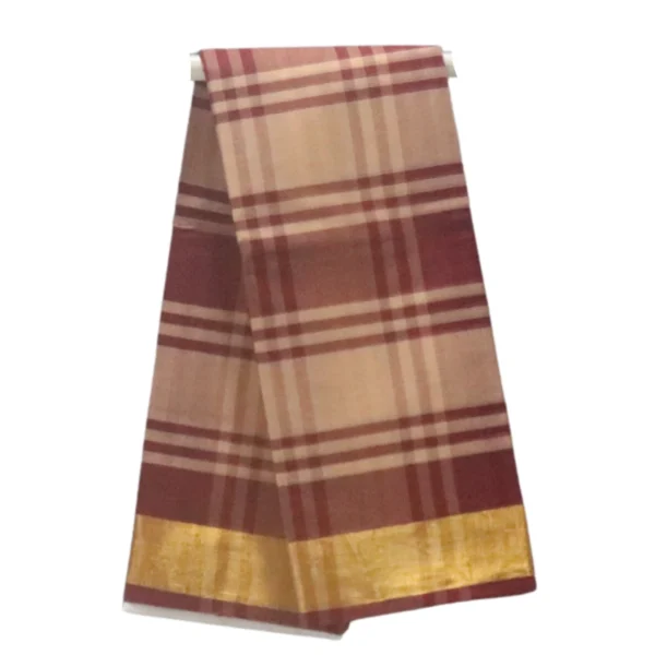 NB COTTON WORLD Traditional Venkatagiri Cotton Saree with Check Design and Zari Border – Without Blouse( Brownish Maroon)