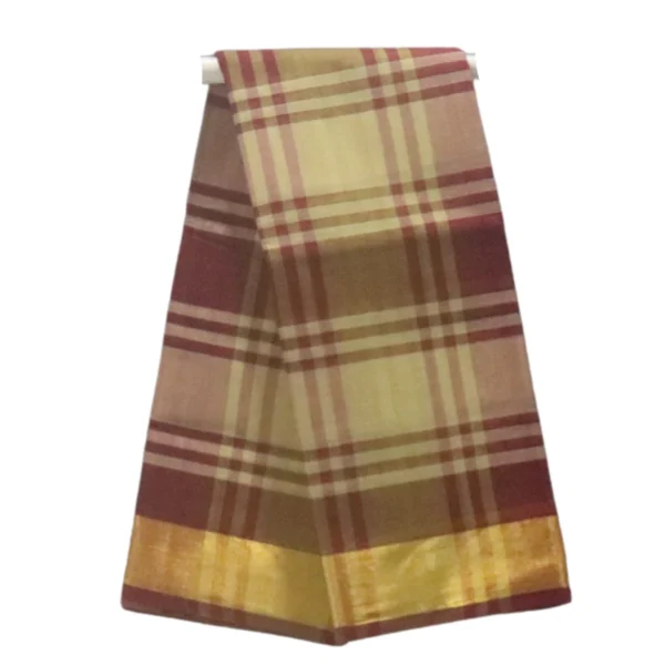 NB COTTON WORLD Traditional Venkatagiri Cotton Saree with Check Design and Zari Border – Without Blouse( Light Olive And Brown)