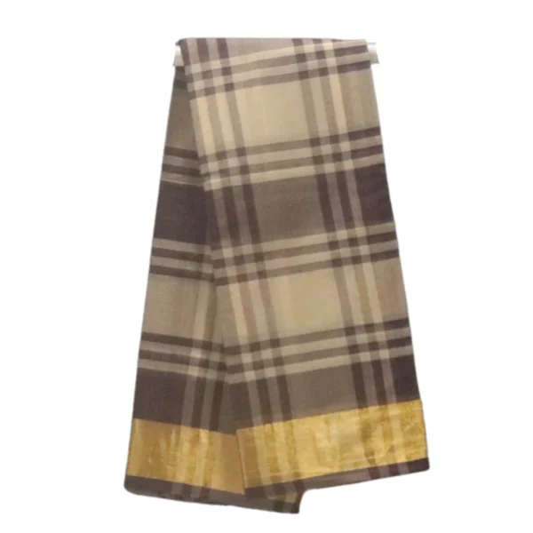NB COTTON WORLD Traditional Venkatagiri Cotton Saree with Check Design and Zari Border – Without Blouse( Cream And Coffee BroeBH_0052