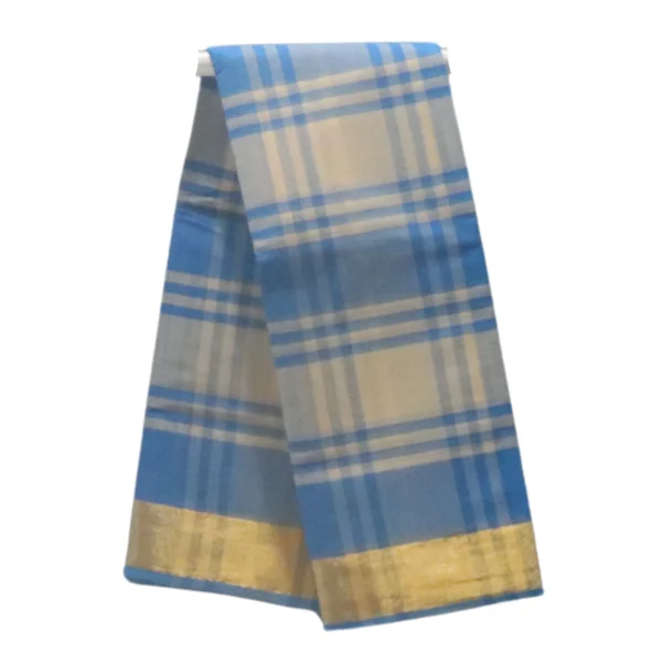 NB COTTON WORLD Traditional Venkatagiri Cotton Saree with Check Design and Zari Border – Without Blouse(Blue And Cream)