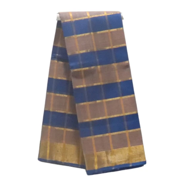 NB COTTON WORLD Traditional Venkatagiri Pure Cotton Saree with Classic Checks and Zari Border – Without Blouse(Royal Blue)