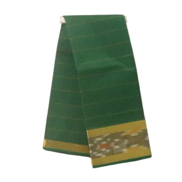 NB COTTON WORLD Traditional Venkatagiri Cotton Saree with Elegant Ikat Zari Border and Plain Pallu – Without Blouse Piece(Bottle Green)