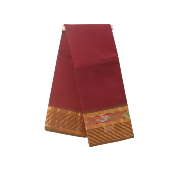 NB COTTON WORLD Traditional Venkatagiri Cotton Saree with Ikat Zari Border, Mixed Thread Weave and Simple Pallu – Without Blouse Piece(Maroon)