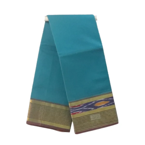 NB COTTON WORLD Traditional Venkatagiri Cotton Saree with Ikat Zari Border, Mixed Thread Weave and Simple Pallu – Without Blouse Piece(Teal Green)