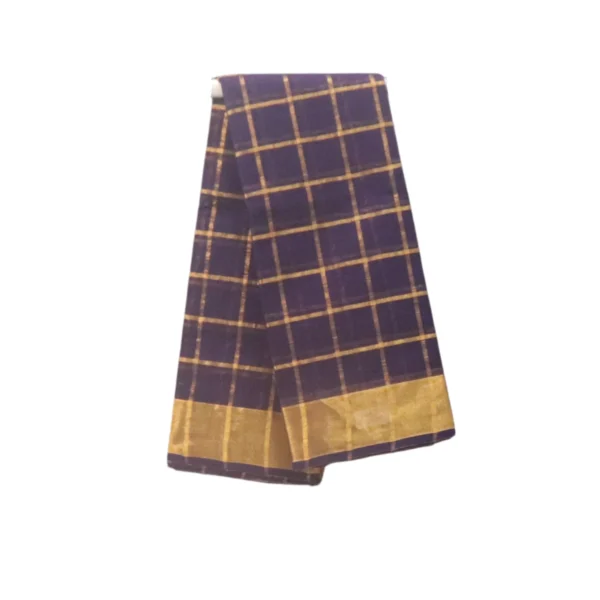 COTTON WORLD Venkatagiri Pure Cotton Woven Saree with Traditional Zari Checkered Pattern and Kadi Border(Dark Purple)