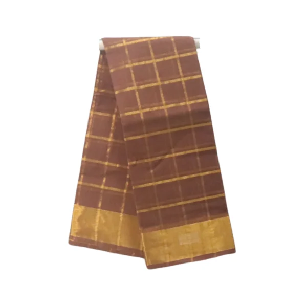 COTTON WORLD Venkatagiri Pure Cotton Woven Saree with Traditional Zari Checkered Pattern and Kadi Border(Golden Brown)