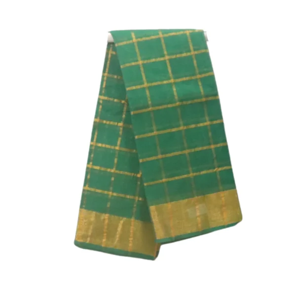 COTTON WORLD Venkatagiri Pure Cotton Woven Saree with Traditional Zari Checkered Pattern and Kadi Border(Leaf Green)