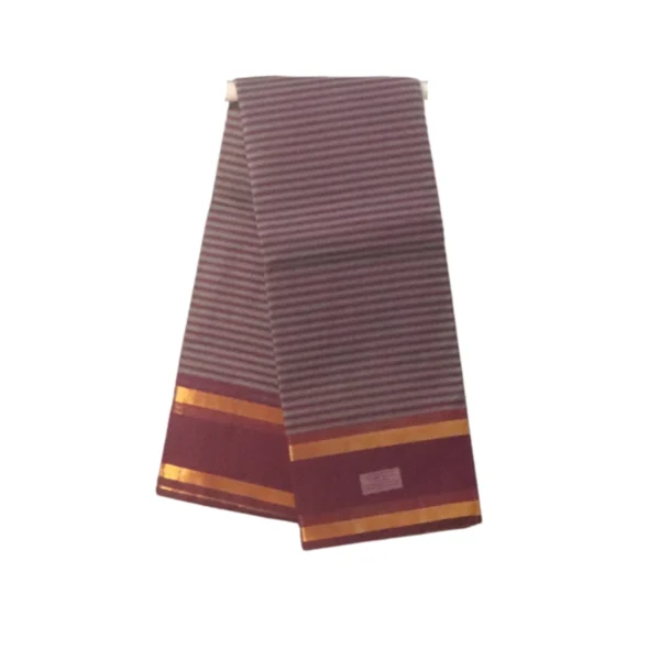 NB COTTON WORLD Venkatagiri Pure Cotton Saree with Straight Striped Design and Golden Zari Border | Traditional Festive & Casual Wear(Maroon)