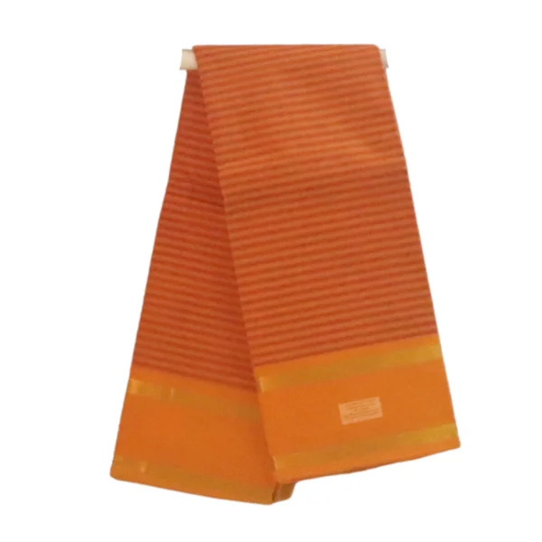 NB COTTON WORLD Venkatagiri Pure Cotton Saree with Straight Striped Design and Golden Zari Border | Traditional Festive & Casual Wear(Orange)
